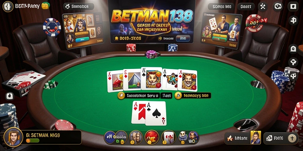 Tampilan gameplay Poker yang seru dan menarik di BETMAN138.