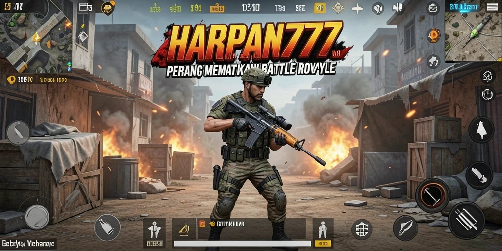 Tangkapan layar utama HARAPAN777 menunjukkan intensitas pertempuran Battle Royale yang mendebarkan.