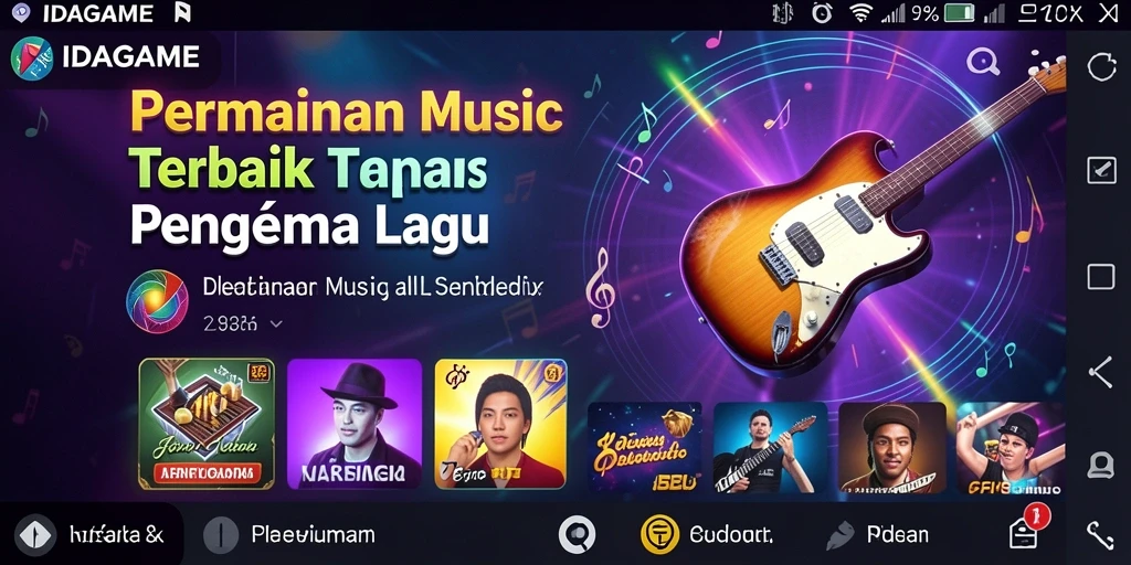 Screenshot IDAGAME menunjukkan gameplay seru dengan musik favorit.
