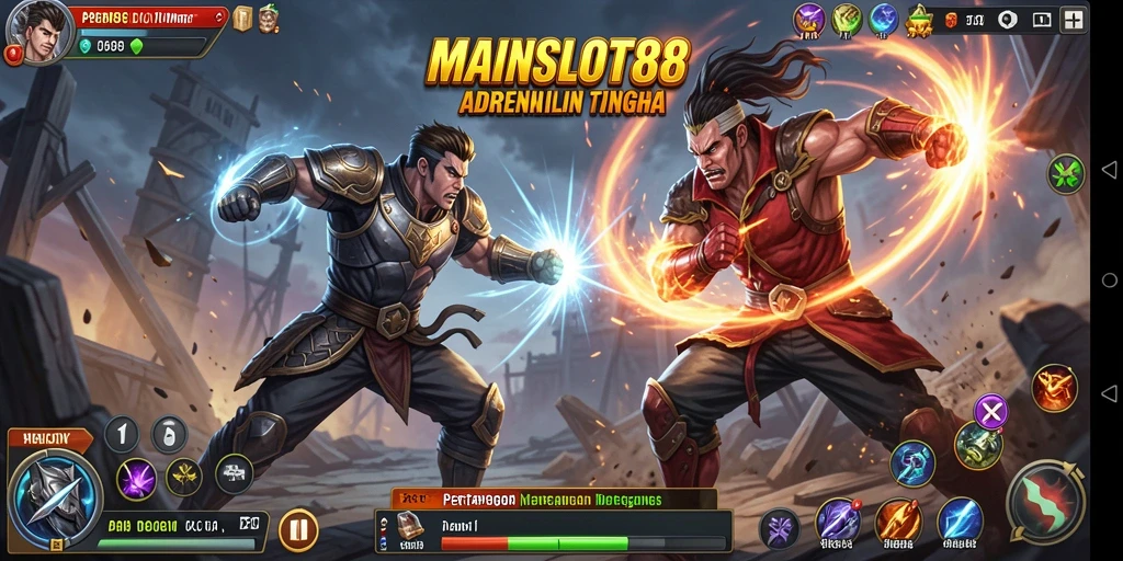 Screenshot gameplay MAINSLOT88 dengan aksi pertarungan yang intens.