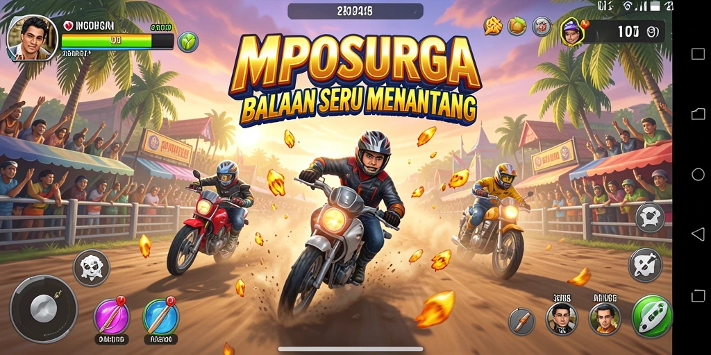 Tangkapan layar gameplay MPOSURGA menampilkan aksi balap yang mendebarkan.