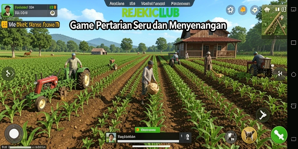 Tampilan screenshot gameplay REJEKICLUB dengan aktivitas bertani.